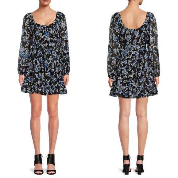 TANYA TAYLOR Edita Fit & Flare Mini Dress Floral Blue Long Sleeve Flowy Sm NEW - Picture 12 of 15